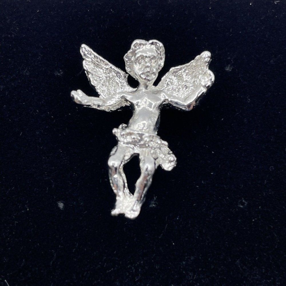Brooch Pin Kirks Folly Cherub Angel Silver Tone Cute Lapel SIGNED